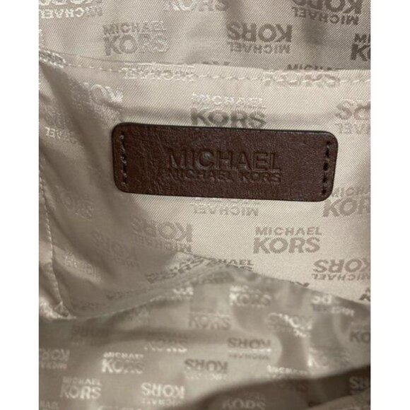 Michael Kors Brown & Cream Giraffe Print Canvas Tote Bag Purse Gold Hardware - Picture 3 of 6